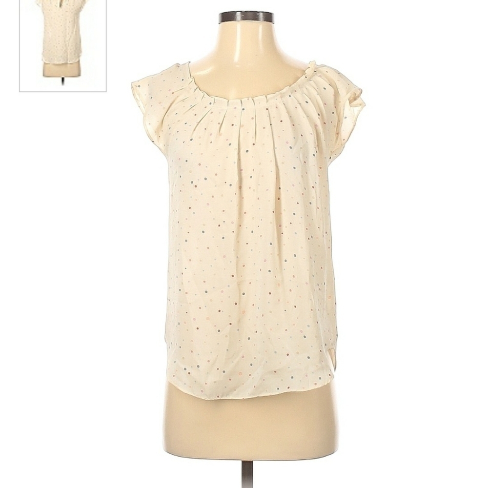 Lauren Conrad Multicolor Polka Dot Cream Top Flutter Sleeve Women's XS Cute EUC